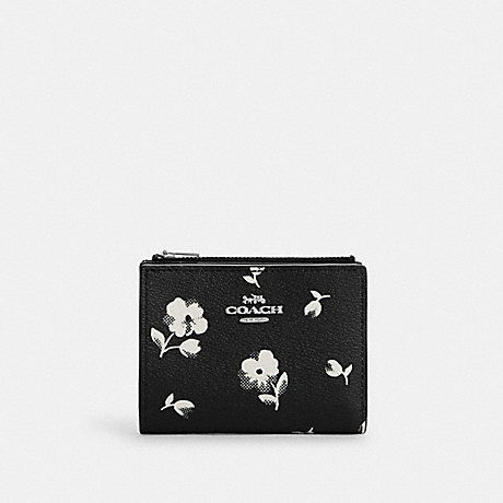 COACH CP427 Bifold Wallet With Floral Print Silver/Black Multi