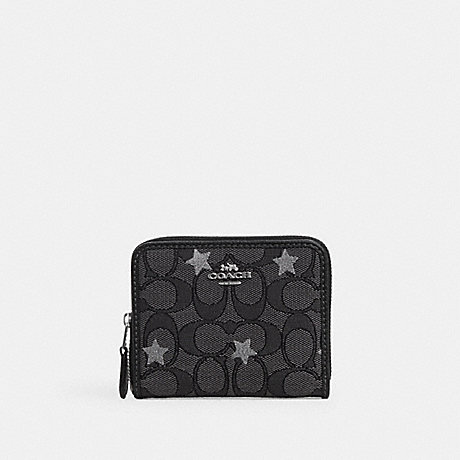 COACH CP432 Small Zip Around Wallet In Signature Jacquard With Star Embroidery Silver/Smoke/Black-Multi