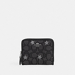 COACH CP432 Small Zip Around Wallet In Signature Jacquard With Star Embroidery SILVER/SMOKE/BLACK MULTI