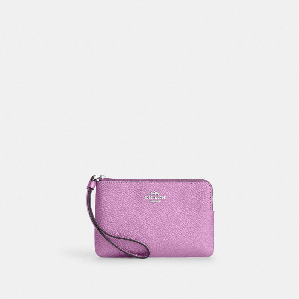 COACH CP439 Corner Zip Wristlet Silver/Metallic Lilac