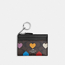 Mini Skinny Id Case In Signature Canvas With Heart Print - CP466 - Silver/Brown Black Multi