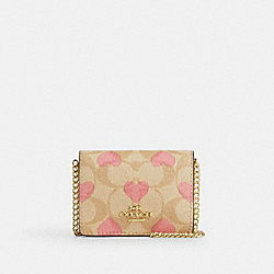 Boxed Mini Wallet On A Chain In Signature Canvas With Heart Print - CP473 - Gold/Light Khaki Chalk Multi