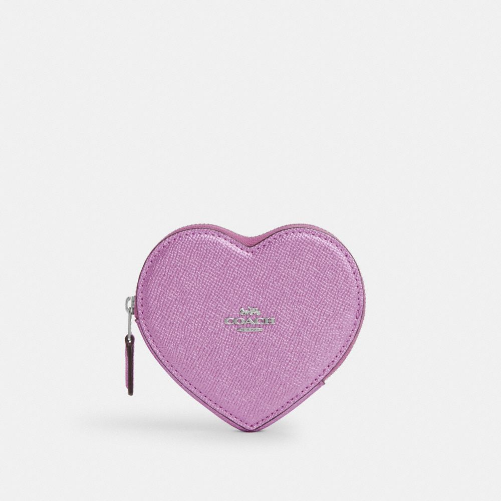 COACH CP479 Heart Coin Case Silver/Metallic Lilac