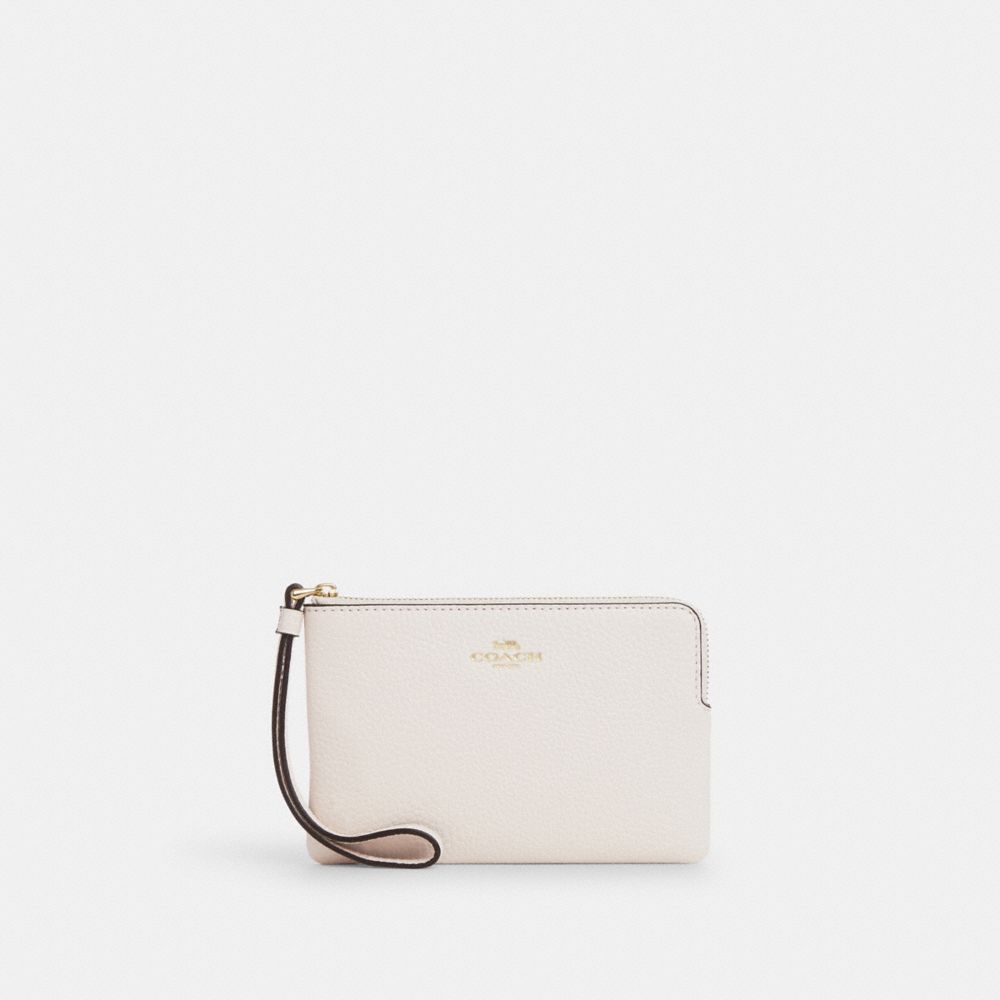 COACH CP483 Corner Zip Wristlet GOLD/CHALK