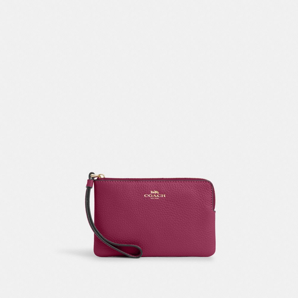 COACH CP483 Corner Zip Wristlet GOLD/PINK