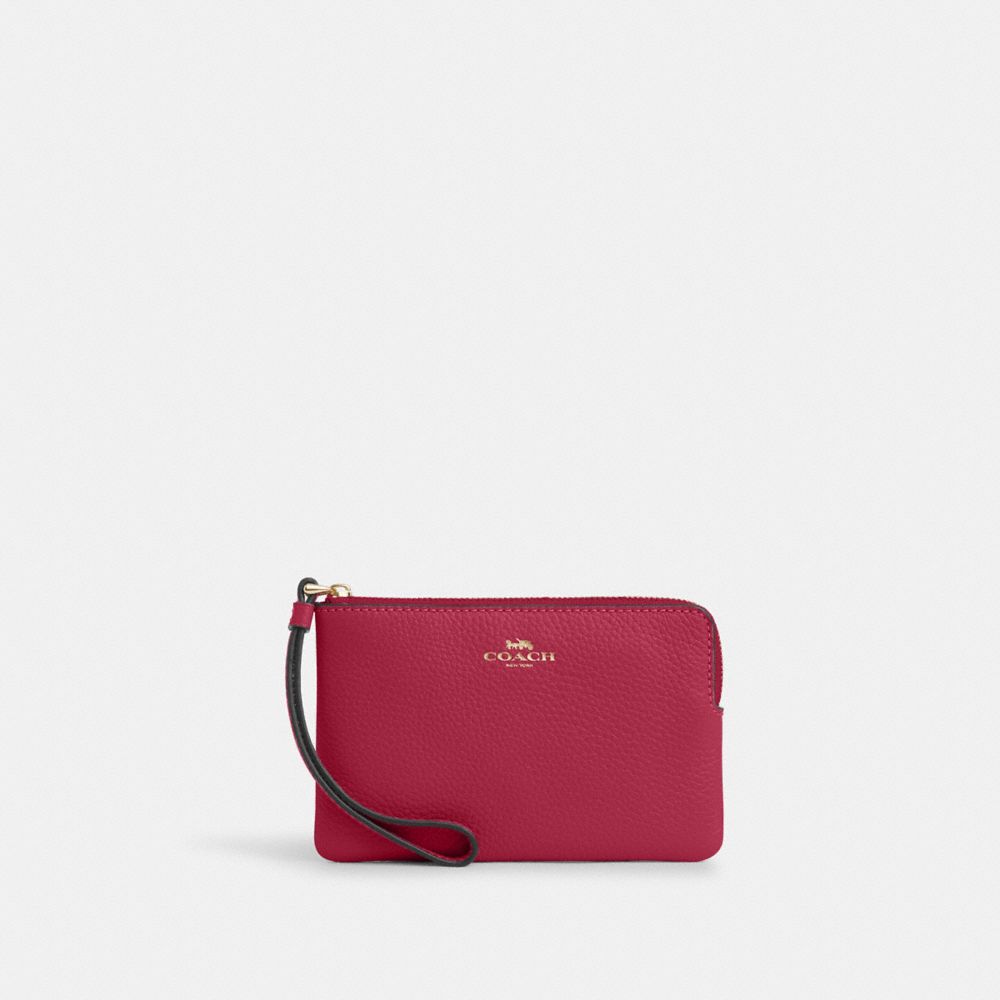 COACH CP483 Corner Zip Wristlet GOLD/BRIGHT VIOLET