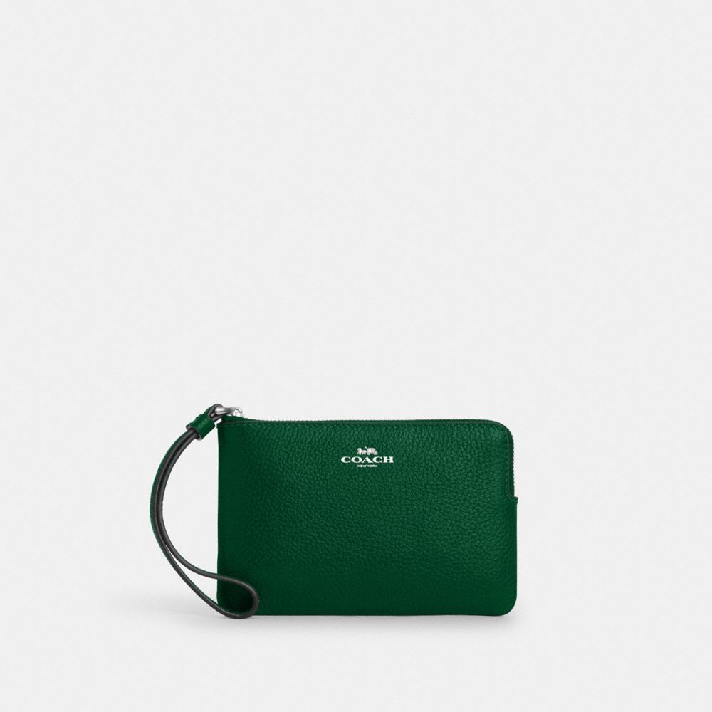COACH CP483 Corner Zip Wristlet SILVER/SHAMROCK