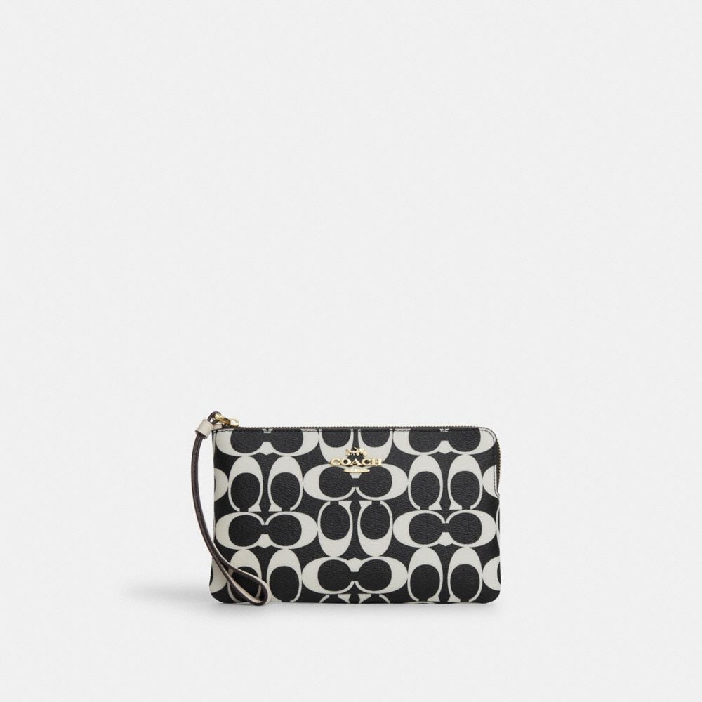 Large Corner Zip Wristlet In Signature Canvas - CP488 - Gold/Black Multi