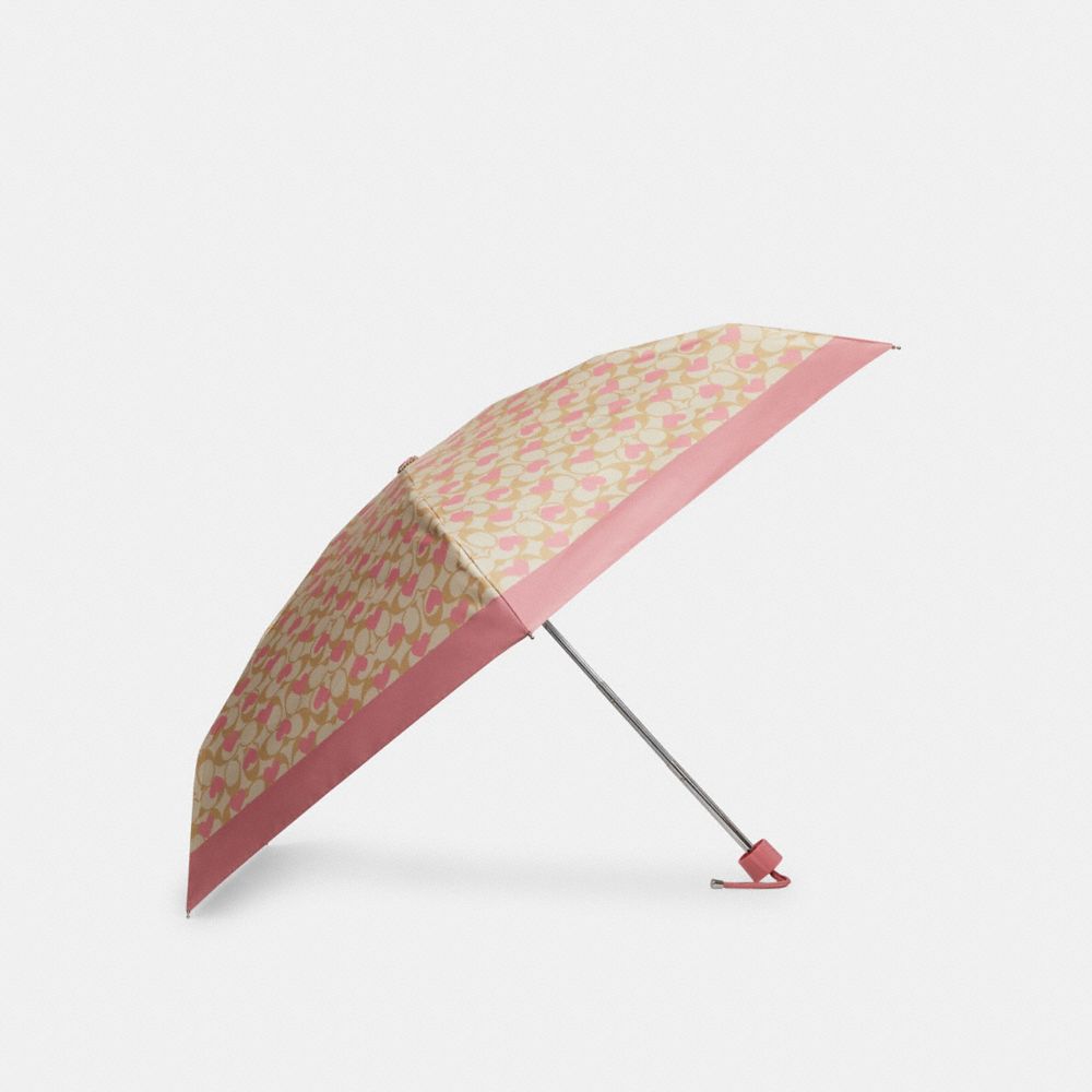 Mini Umbrella In Signature Heart Print - CP499 - Gold/Light Khaki Chalk Multi