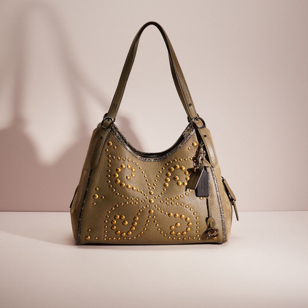 CP647 - Upcrafted Lori Shoulder Bag With Snakeskin Detail Pewter/Army Green