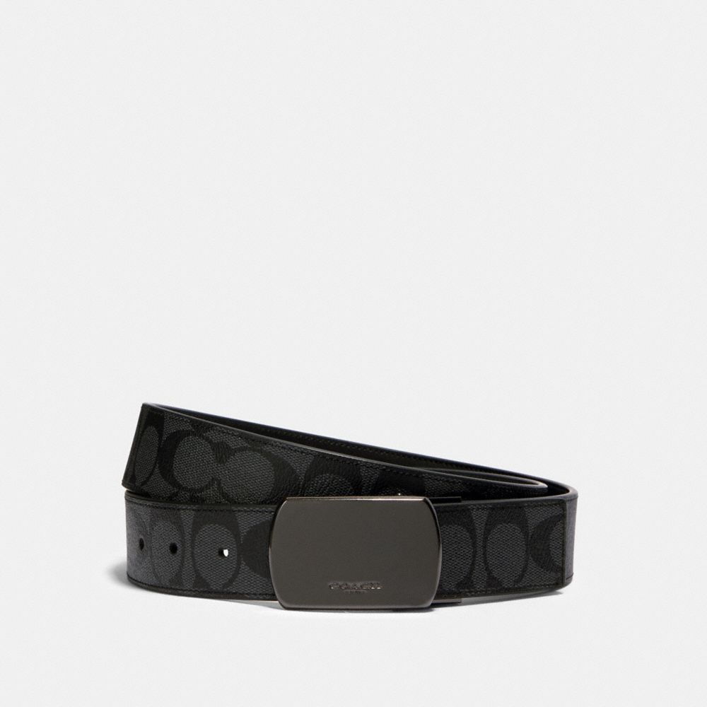 COACH CQ012 Plaque Buckle Cut To Size Reversible Belt, 38 Mm GUNMETAL/BLACK/CHARCOAL