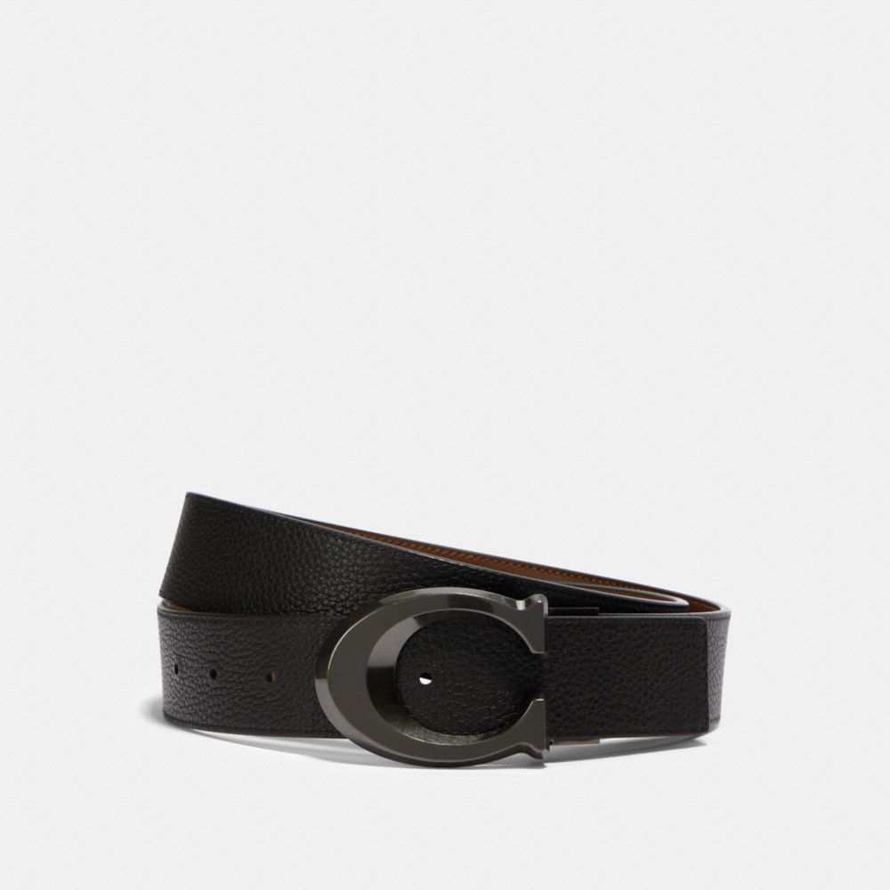 Signature Buckle Cut To Size Reversible Belt, 38 Mm - CQ013 - Gunmetal/Black/Dark Saddle