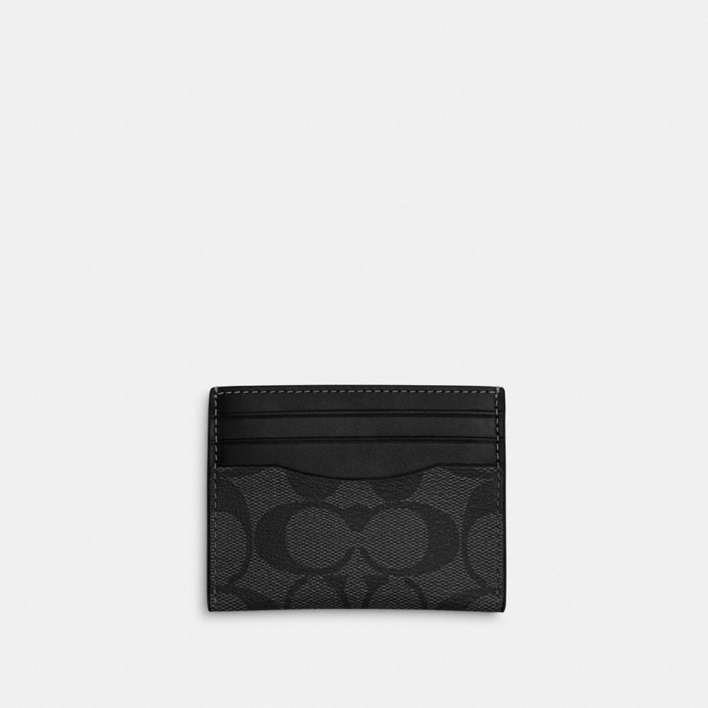 COACH CQ031 Slim Id Card Case In Signature Canvas Gunmetal/Charcoal/Black