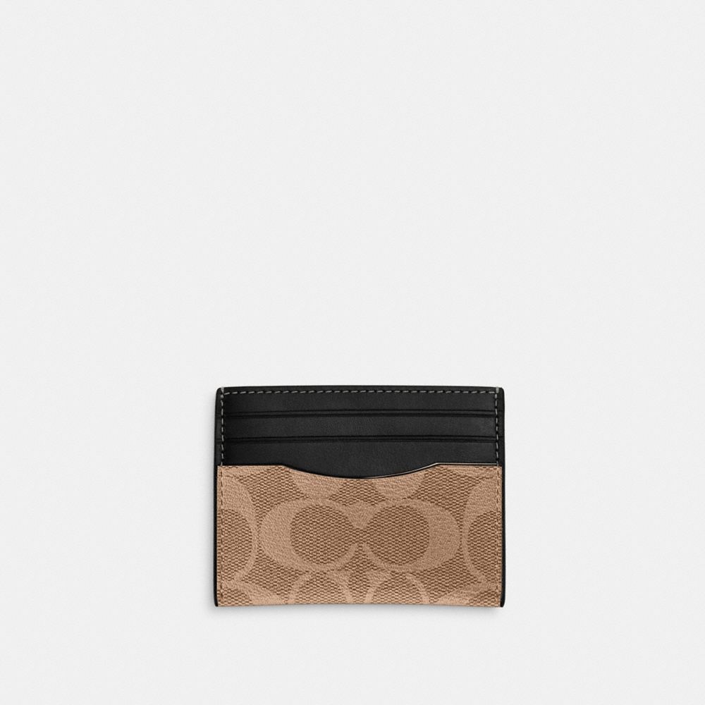 Slim Id Card Case In Signature Canvas - CQ031 - Gunmetal/Tan