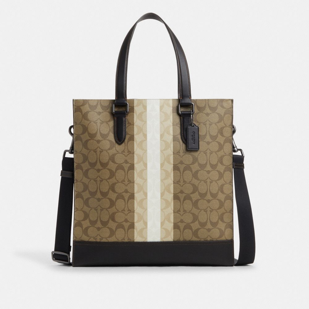 COACH CQ037 Graham Structured Tote In Blocked Signature Canvas With Varsity Stripe Gunmetal/Khaki Multi