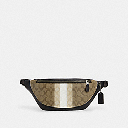 Warren Belt Bag In Blocked Signature Canvas With Varsity Stripe - CQ038 - Gunmetal/Khaki Multi