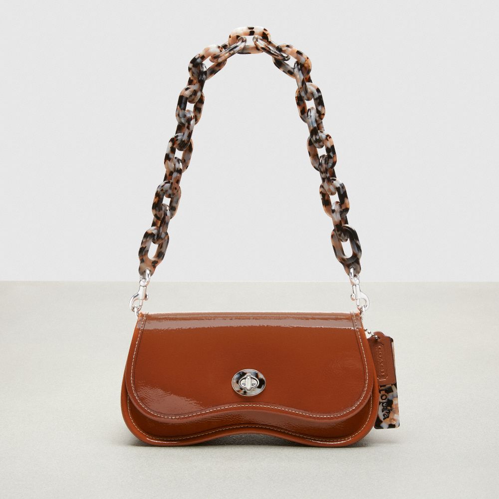 COACH CQ056 Wavy Dinky Bag In Crinkle Patent Coachtopia Leather BURNISHED AMBER