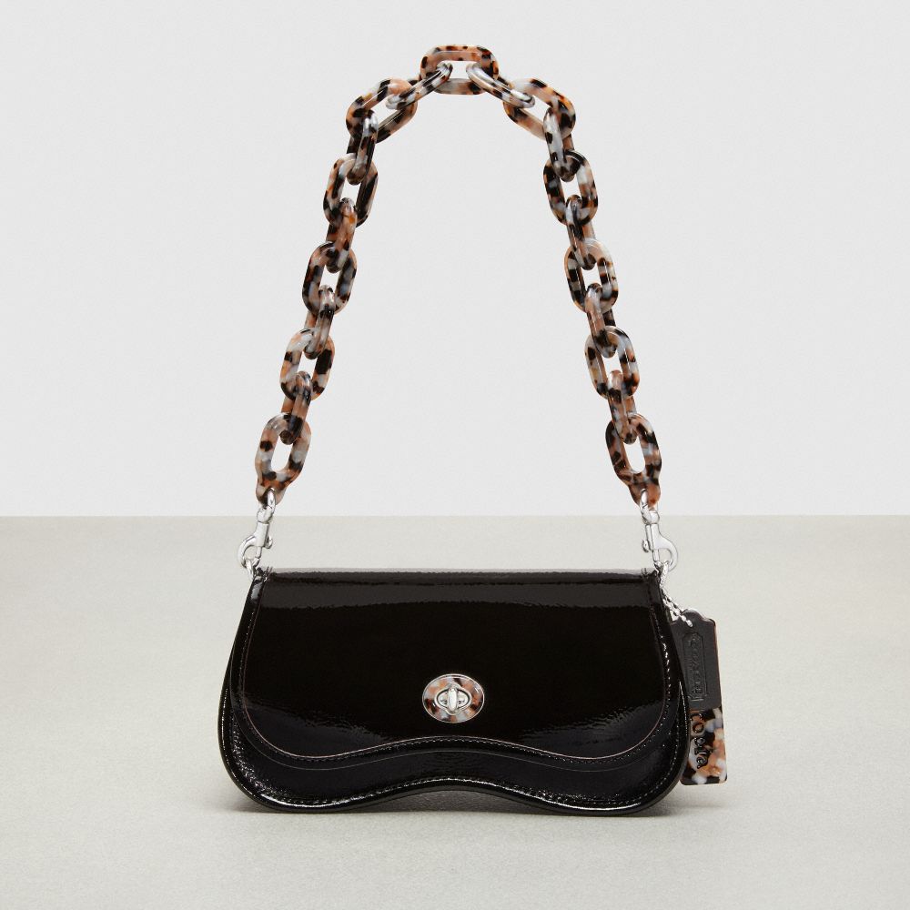 COACH CQ056 Wavy Dinky Bag In Crinkle Patent Coachtopia Leather BLACK