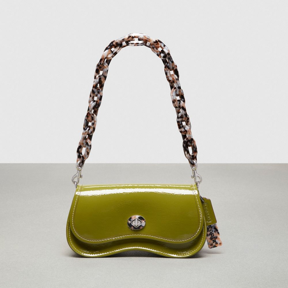 COACH CQ056 Wavy Dinky Bag In Crinkle Patent Coachtopia Leather OLIVE GREEN