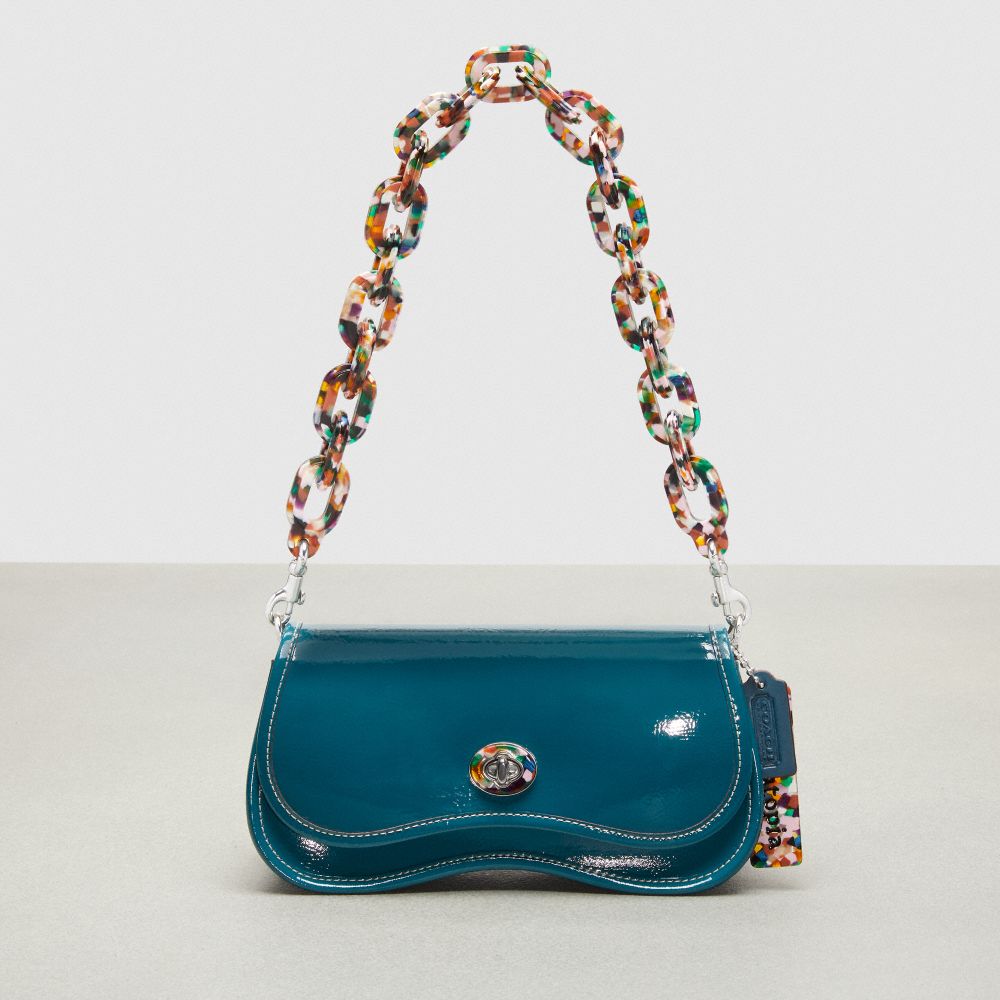 COACH CQ056 Wavy Dinky Bag In Crinkle Patent Coachtopia Leather DEEP TURQUOISE