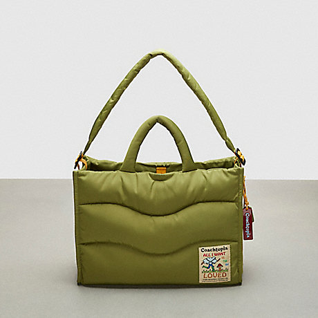 COACH CQ057 Coachtopia Loop Quilted Wavy Tote Olive-Green