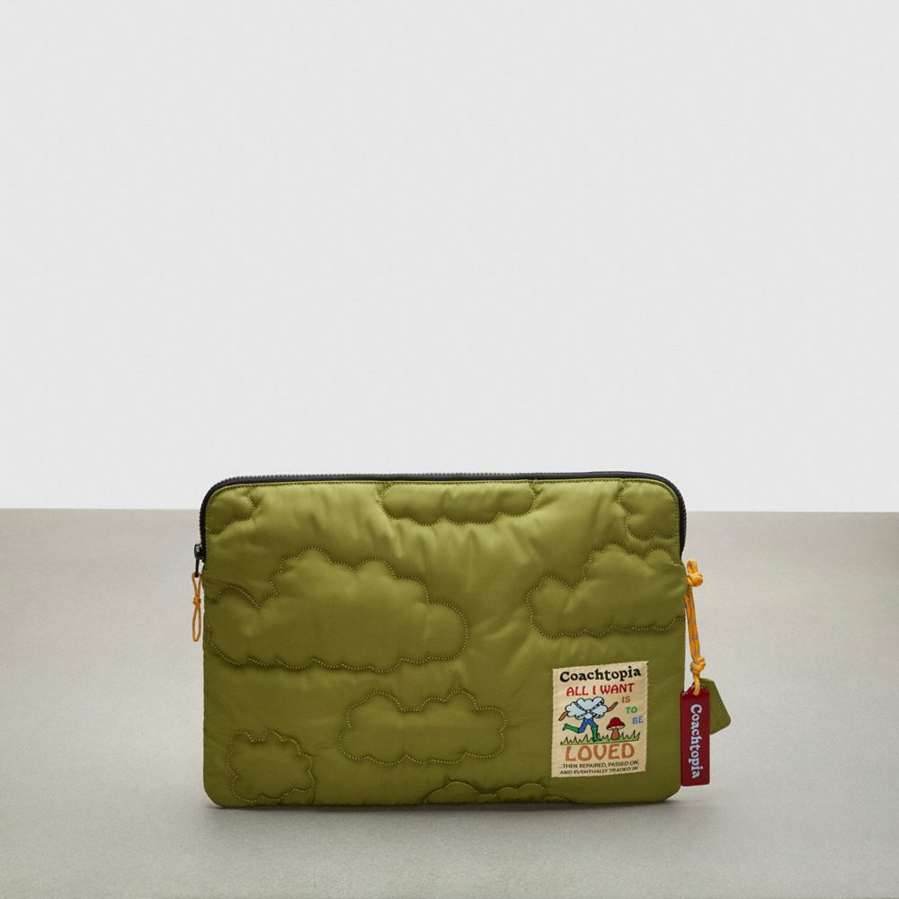 COACH CQ059 Coachtopia Loop Quilted Cloud Laptop Sleeve OLIVE GREEN