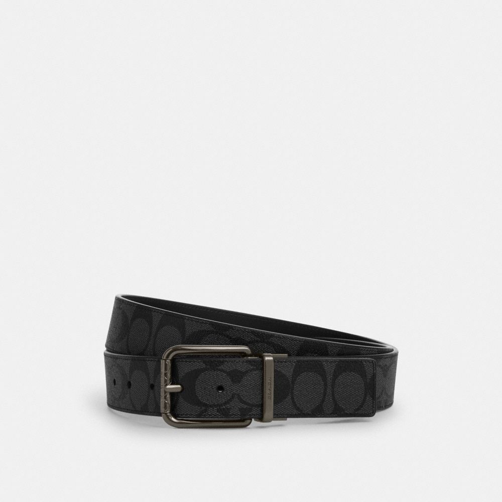 COACH CQ066 Roller Buckle Cut To Size Reversible Belt, 38 Mm GUNMETAL/CHARCOAL/BLACK
