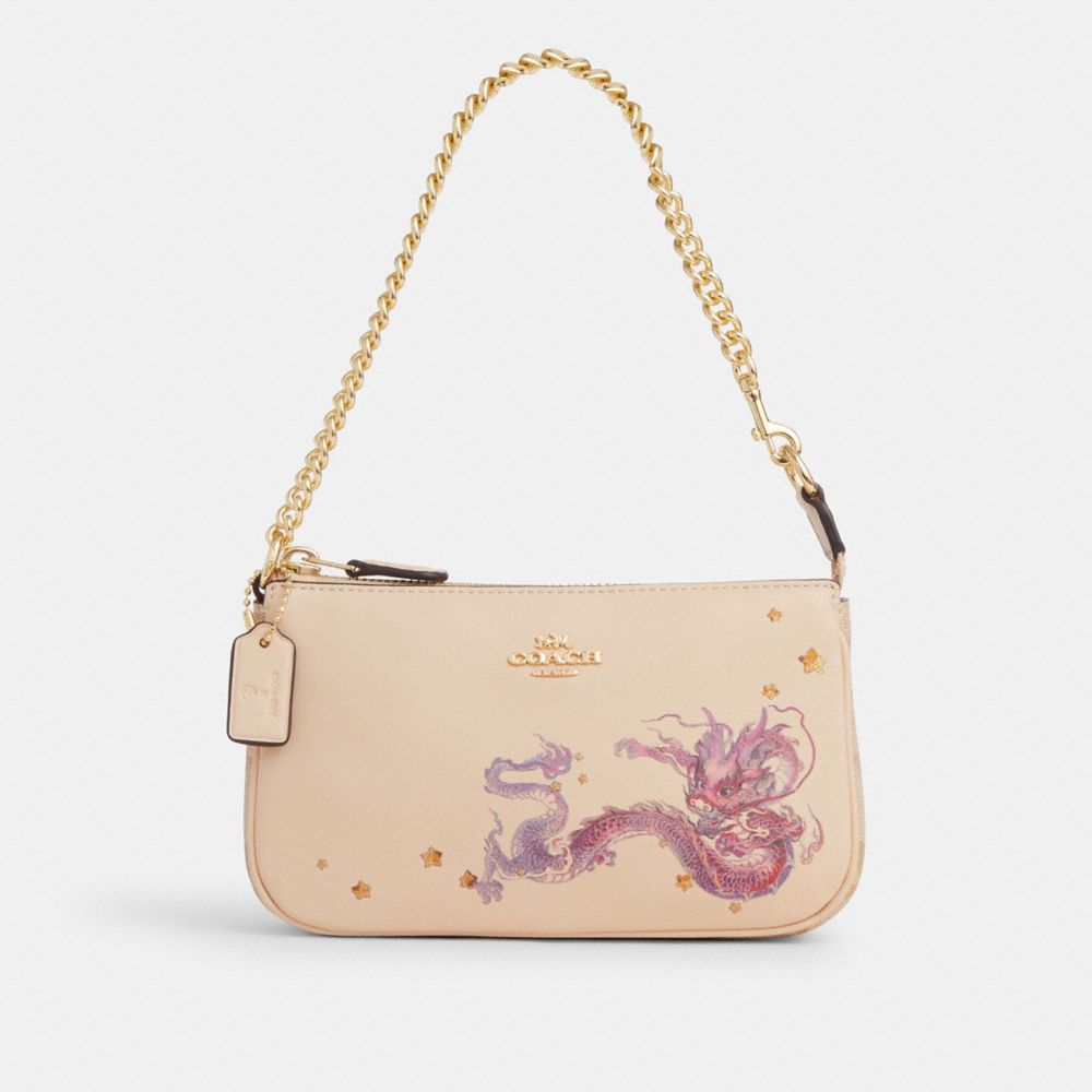 COACH CQ072 New Year Nolita 19 With Chain With Signature Canvas And Dragon GOLD/LIGHT KHAKI/IVORY MULTI