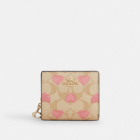 COACH CQ145 Snap Wallet In Signature Canvas With Heart Print Gold/Light-Khaki-Chalk-Multi