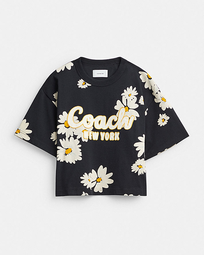 FLORAL CROPPED SIGNATURE SCRIPT T-SHIRT IN ORGANIC COTTON