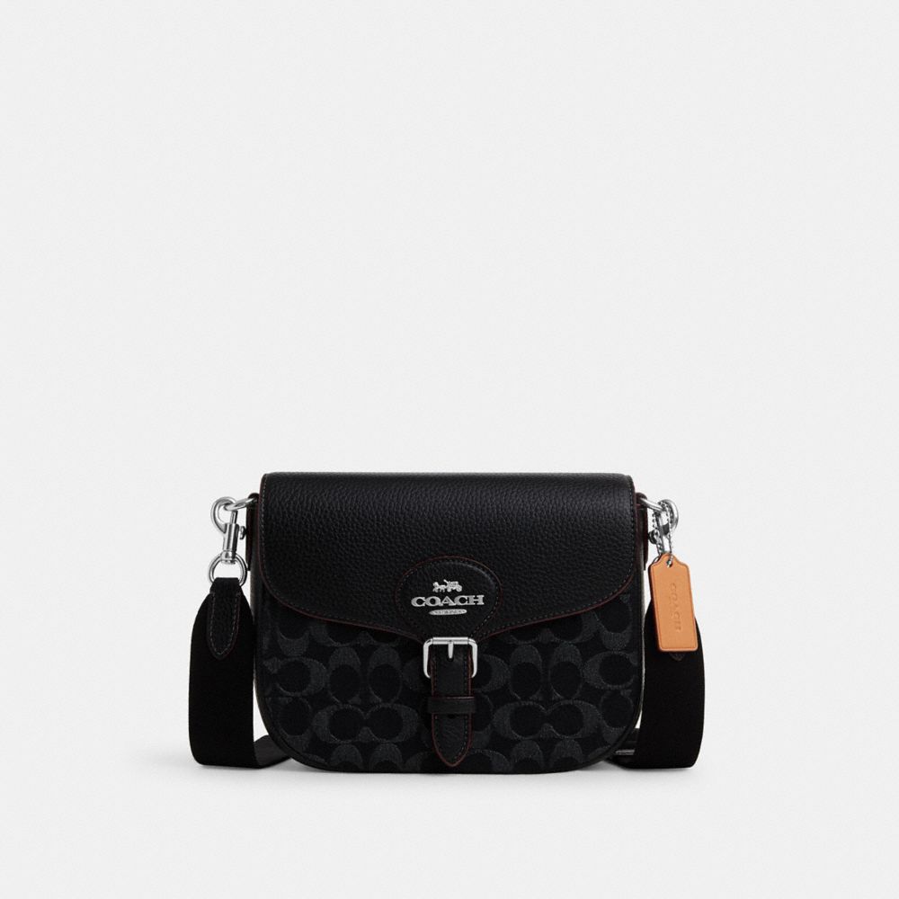 COACH CQ185 Amelia Saddle Bag In Signature Denim SILVER/BLACK