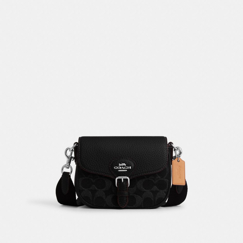 Amelia Small Saddle Bag In Signature Denim - CQ187 - Silver/Black