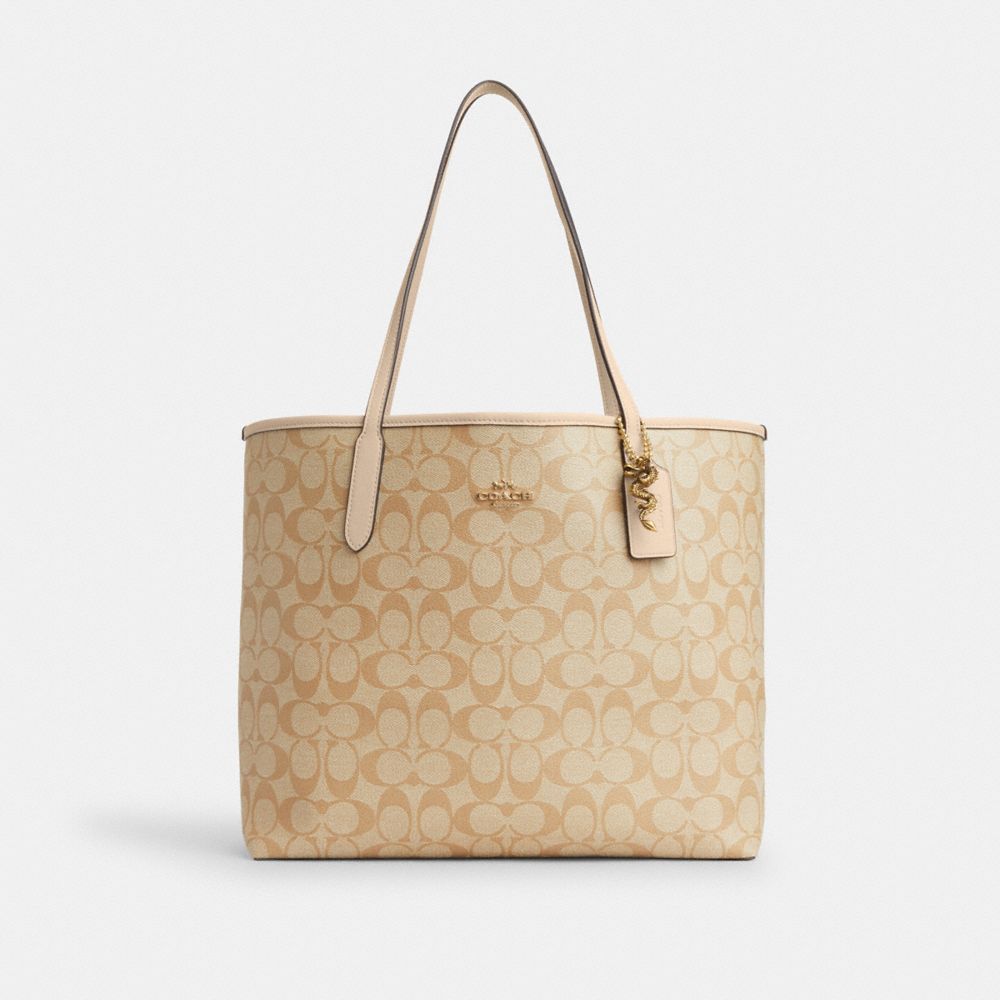 New Year City Tote With Dragon - CQ188 - Gold/Light Khaki/Ivory Multi