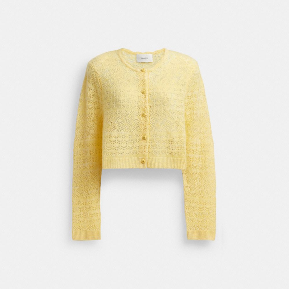 COACH&reg;,Lace Knit Cardigan,Linen,Cashmere,Wool,Cardigan,Pointelle Embellishment,Casual,Yellow