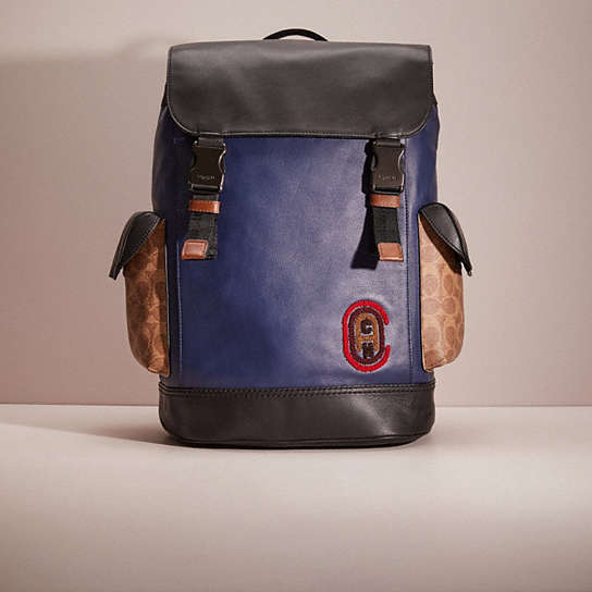 CQ510 - Restored Rivington Backpack With Signature Canvas Detail And Coach Patch Black Copper/Khaki/True Navy