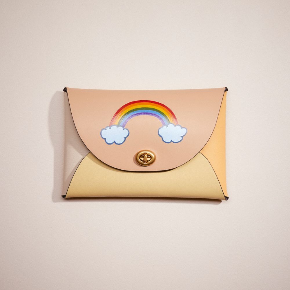 COACH CQ554 Remade Large Pouch With Rainbow Beige Multi