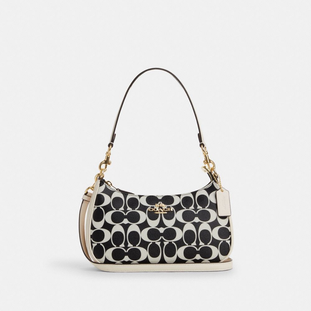 COACH CQ674 Teri Shoulder Bag In Signature Canvas Gold/Black Multi