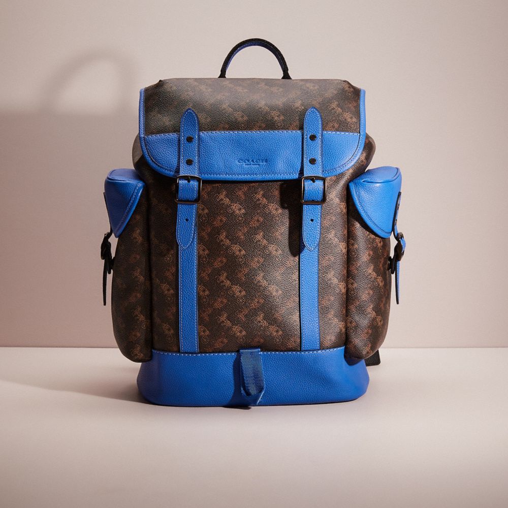 COACH CQ684 Restored Hitch Backpack With Horse And Carriage Print Black Copper/Truffle/Blue Fin