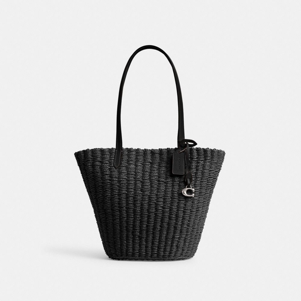 COACH CQ785 Small Straw Tote SILVER/BLACK