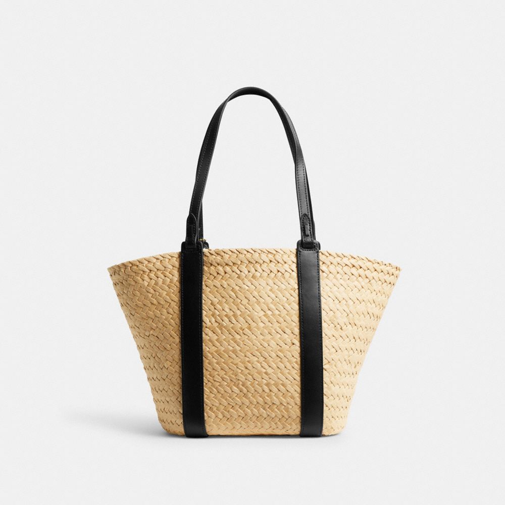 小型草編口袋托特手袋