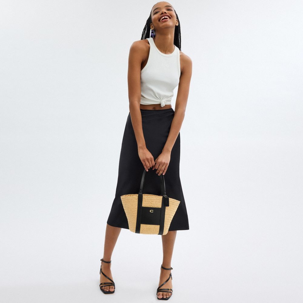 小型草編口袋托特手袋