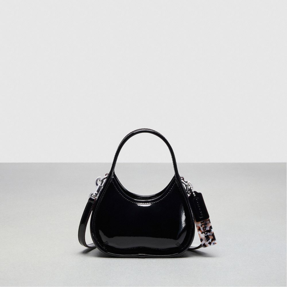 COACH CQ832 Mini Ergo Bag With Crossbody Strap In Crinkled Patent Leather Black