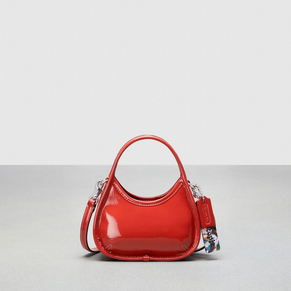 COACH CQ832 Mini Ergo Bag With Crossbody Strap In Crinkled Patent Leather Deep Orange