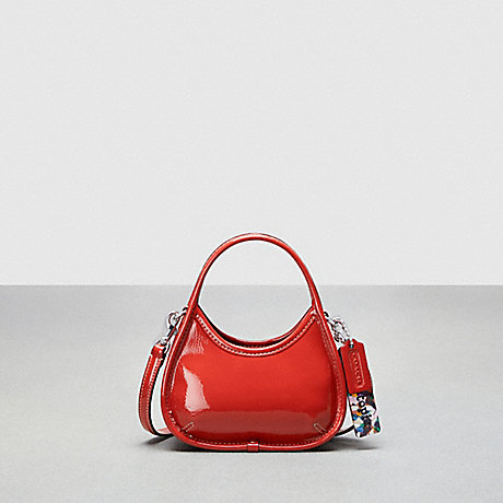 COACH CQ832 Mini Ergo Bag With Crossbody Strap In Crinkled Patent Leather Deep-Orange