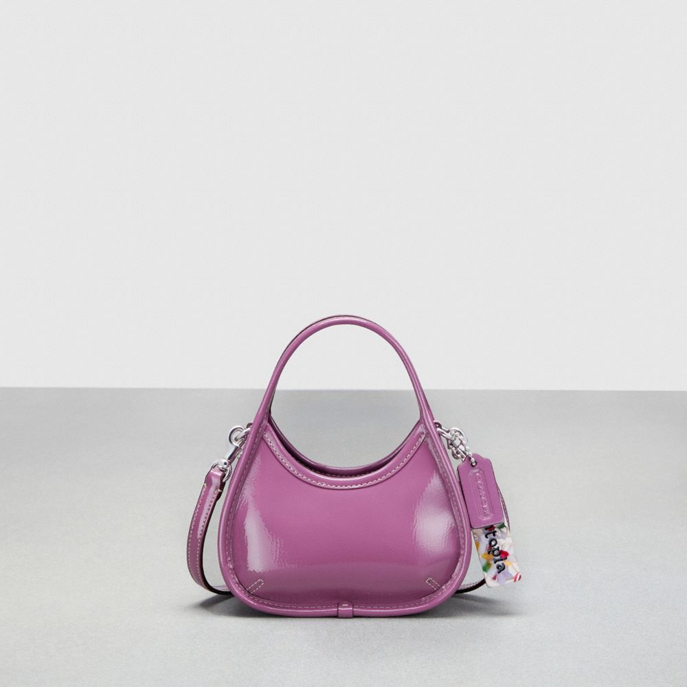 COACH CQ832 Mini Ergo Bag With Crossbody Strap In Crinkled Patent Leather Lilac Berry