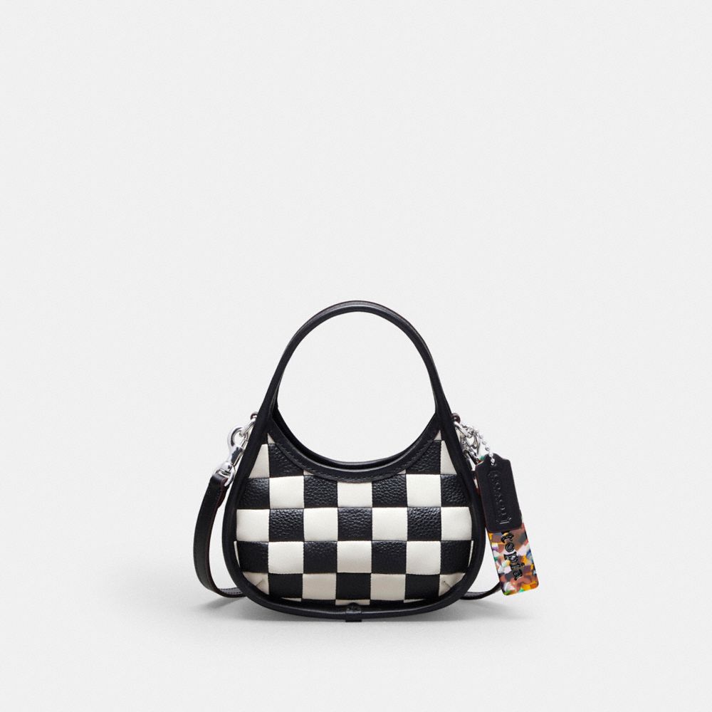 COACH CQ845 Mini Ergo Bag With Crossbody Strap In Checkerboard Upcrafted Leather BLACK/CHALK