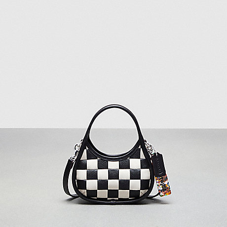 COACH CQ845 Mini Ergo Bag With Crossbody Strap In Checkerboard Upcrafted Leather Black/Chalk