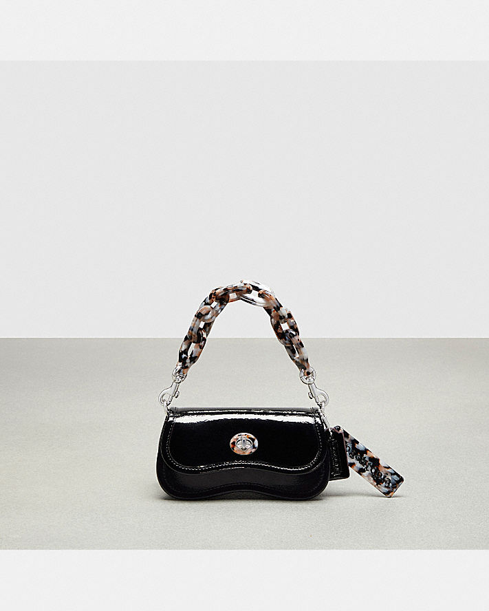 MINI WAVY DINKY BAG WITH CROSSBODY STRAP IN CRINKLED PATENT LEATHER