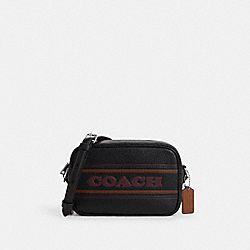 Mini Jamie Camera Bag With Stripe - CQ876 - Silver/Black/Saddle
