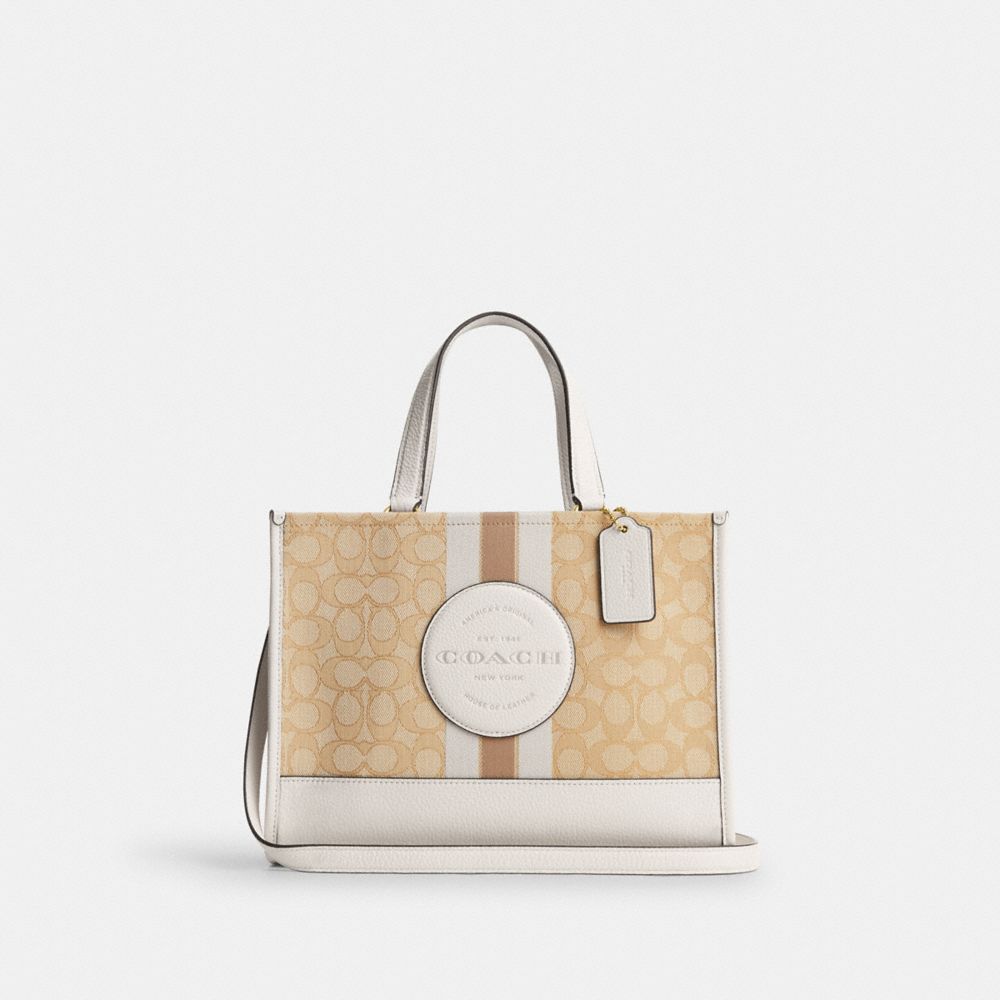 COACH CQ877 Dempsey Carryall In Signature Jacquard With Stripe And Coach Patch Gold/Light Khaki Chalk